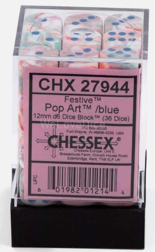 Festive Pop Art/blue D6 12mm Dobbelsteen Set (36 stuks)