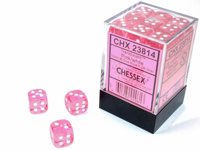 Translucent Pink/white D6 12mm Dobbelsteen Set (36 stuks)