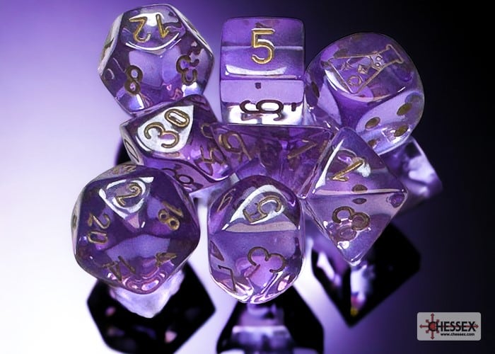 Translucent Polyhedral Lavender/gold Dobbelsteen Set (7 stuks + 1 bonus)