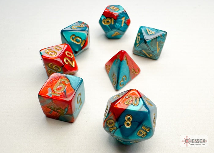 Gemini Mini-Polyhedral Red-Teal/gold Dob