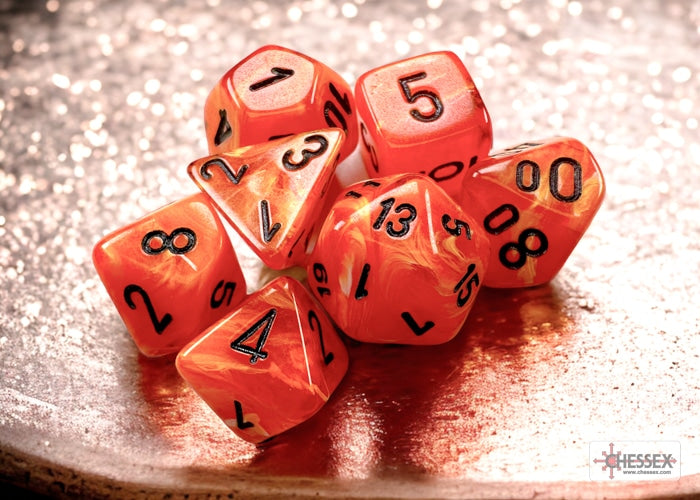 Vortex Mini-Polyhedral Orange/black Dobbelsteen Set (7 stuks)