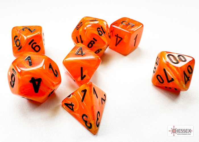 Vortex Mini-Polyhedral Orange/black Dobbelsteen Set (7 stuks)