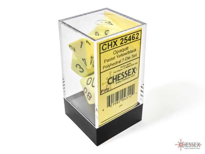 Opaque Pastel Yellow/black Polydice Dice Set (7 pieces)