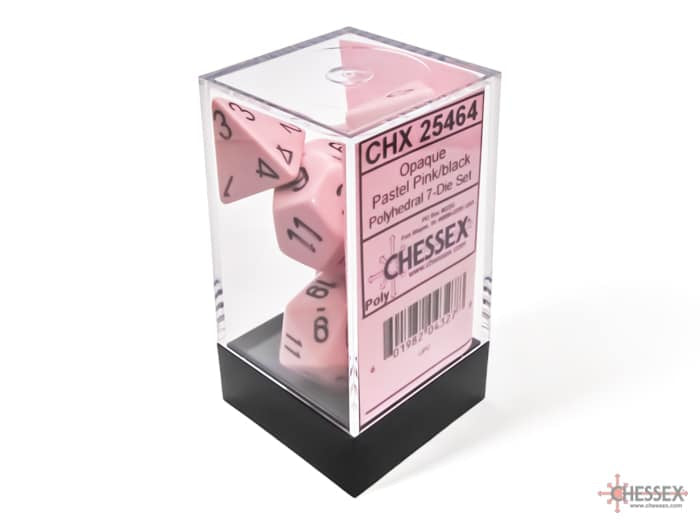 Opaque Pastel Pink/black Polydice Dice Set (7 pieces)