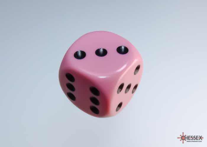 Opaque Pastel Pink/black D6 16mm Dice Set (12 pieces)