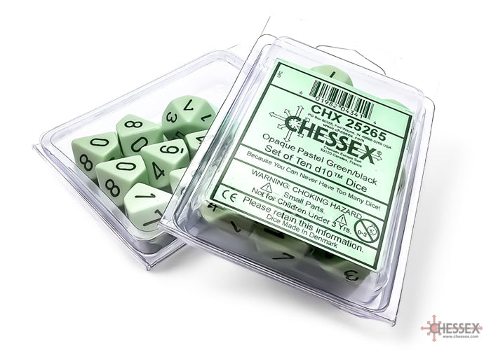Opaque Pastel Green/black D10 Dobbelsteen Set (10 stuks)