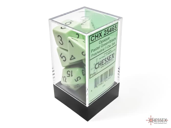 Opaque Pastel Green/black Polydice Dice Set (7 pieces)