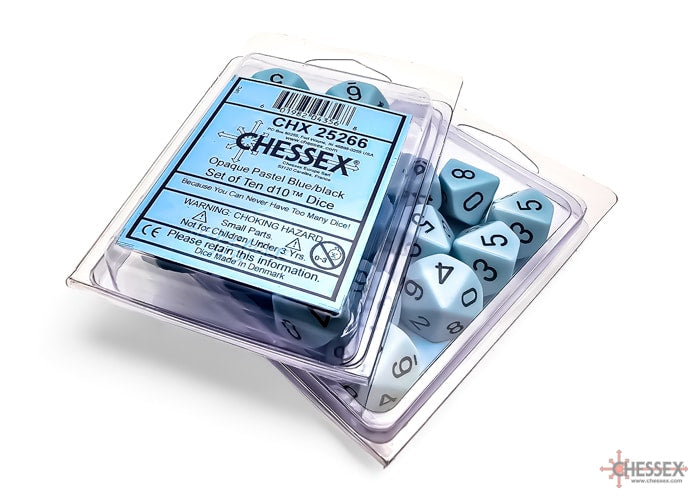 Opaque Pastel Blue/black D10 Dobbelsteen Set (10 stuks)