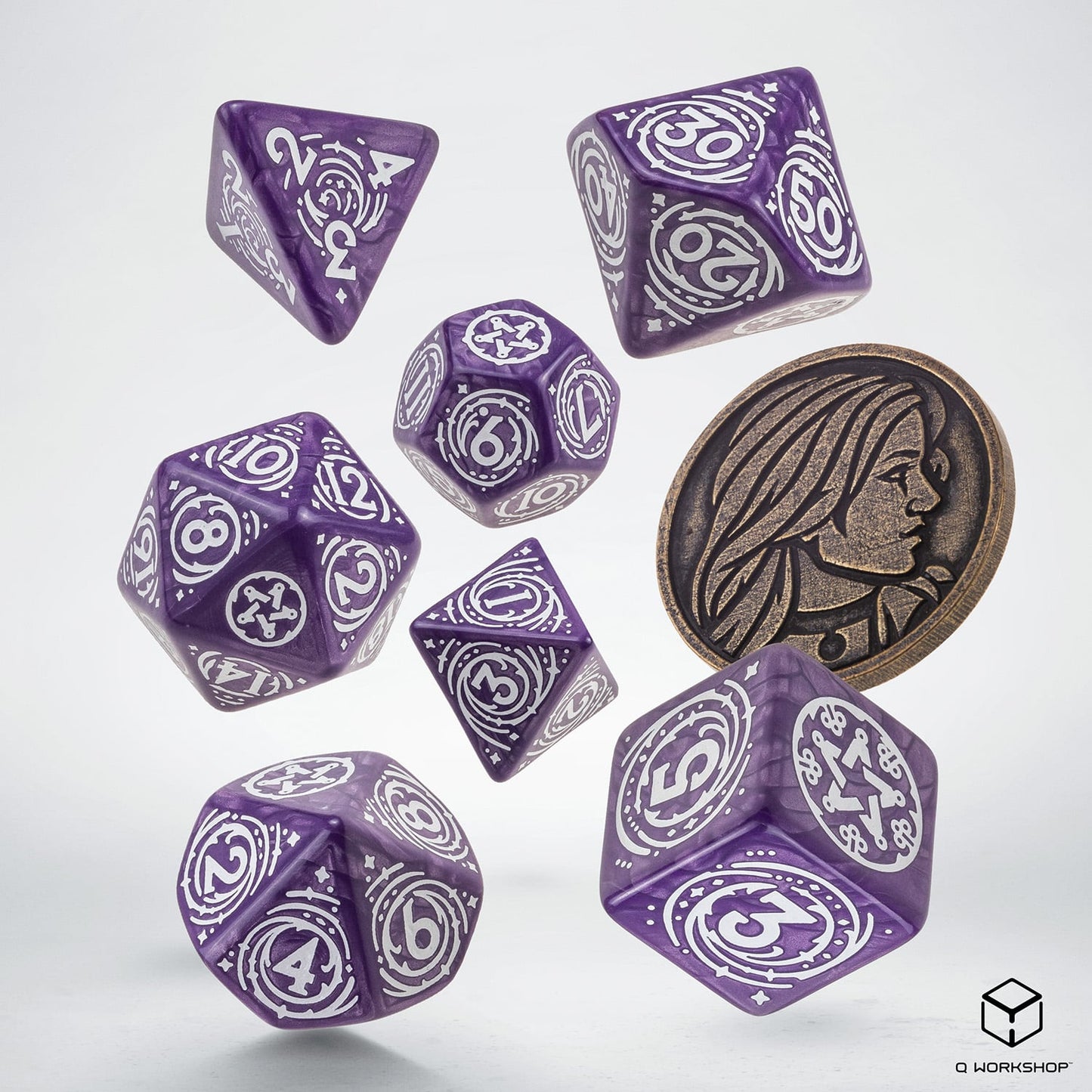 The Witcher Dice Set - Yennefer - Lilac and Gooseberries (7 pcs + coin)