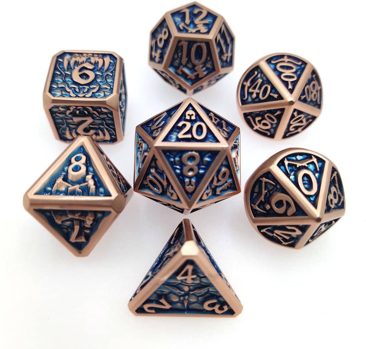 Metal Polyhedral Dice Set Koper/blauw