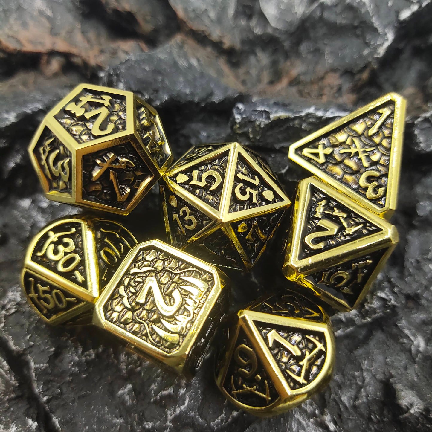 Metal Polyhedral Dice Set Black/gold