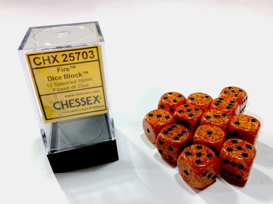 Fire Speckled D6 16mm Dobbelsteen Set (12 stuks)