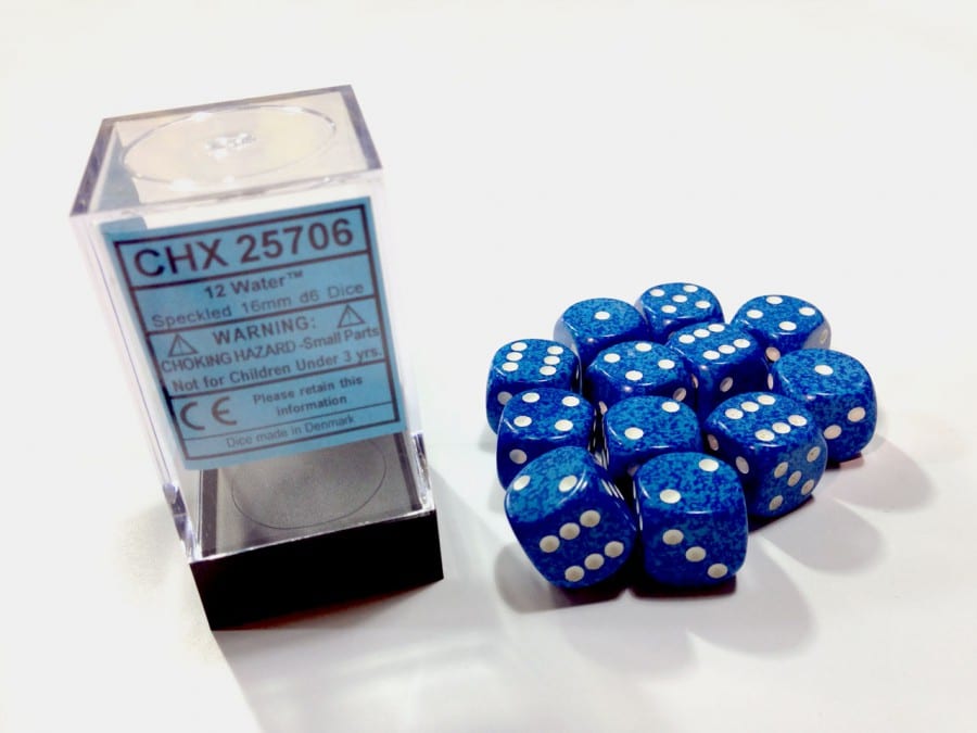 Water Speckled D6 16mm Dice Set (12 pcs)