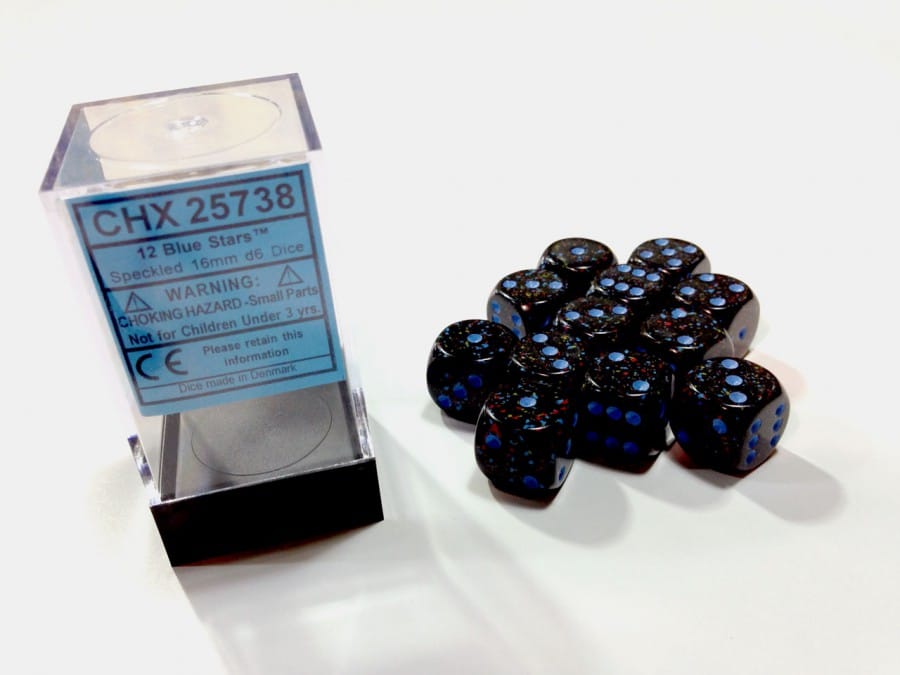 Blue Stars Speckled D6 16mm Dobbelsteen Set (12 stuks)
