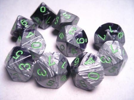 Gemini Black-Grey/green D10 Dobbelsteen Set (10 stuks)
