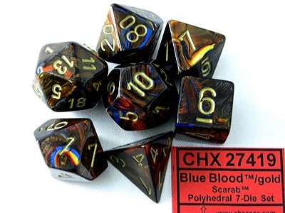 Scarab Blue Blood/gold Polydice Dobbelsteen Set (7 stuks)