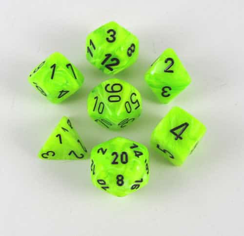Vortex Bright Green/black Polydice Dobbelsteen Set (7 stuks)