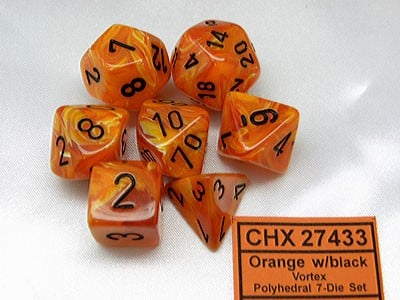 Vortex Orange/black Polydice Dobbelsteen Set (7 stuks)