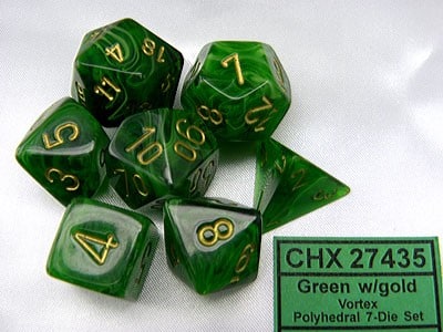 Vortex Green/gold Polydice Dobbelsteen Set (7 stuks)