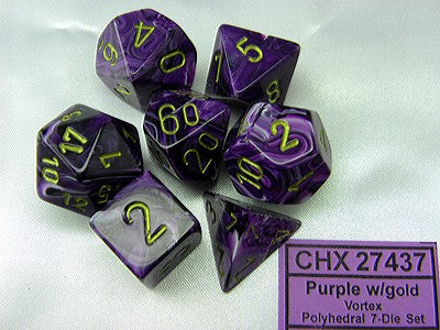 Vortex Purple/gold Polydice Dobbelsteen Set (7 stuks)
