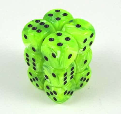 Vortex Bright Green/black D6 16mm Dobbelsteen Set (12 stuks)