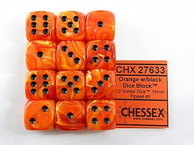Vortex Orange/black D6 16mm Dobbelsteen Set (12 stuks)