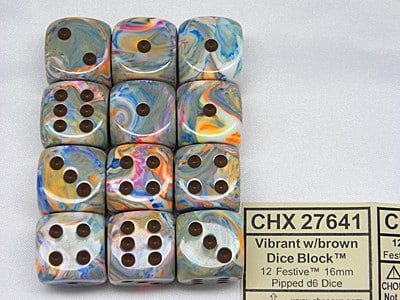 Festive Vibrant/brown D6 16mm Dobbelsteen Set (12 stuks)