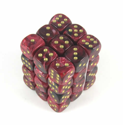 Vortex Burgundy/gold D6 12mm Dobbelsteen Set (36 stuks)