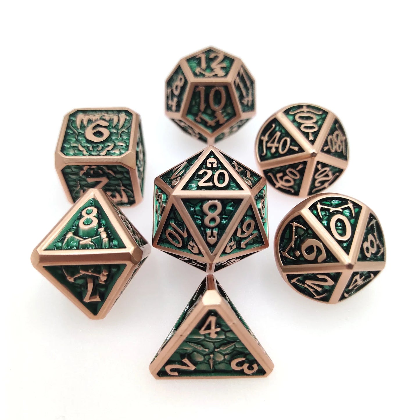 Metal Polyhedral Dice Set Koper/groen