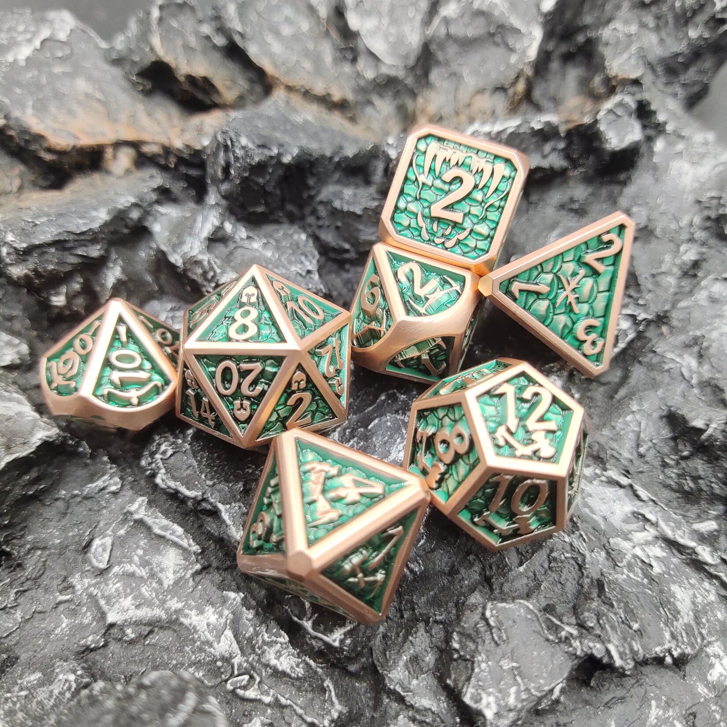 Metal Polyhedral Dice Set Koper/groen