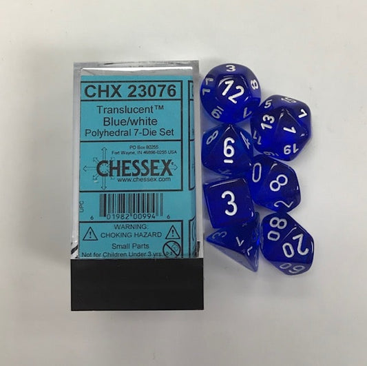 Translucent Blue/white Polydice Dobbelsteen Set (7 stuks)