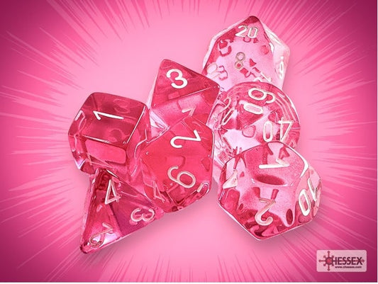 Translucent Pink/white Polydice Dobbelsteen Set (7 stuks)