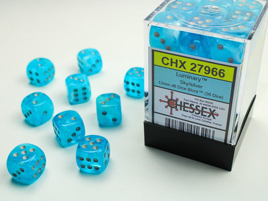 Luminary Sky/silver D6 12mm Dobbelsteen Set (36 stuks)