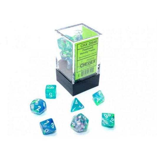 Festive Mini-Polyhedral Waterlily/white Dobbelsteen Set (7 stuks)
