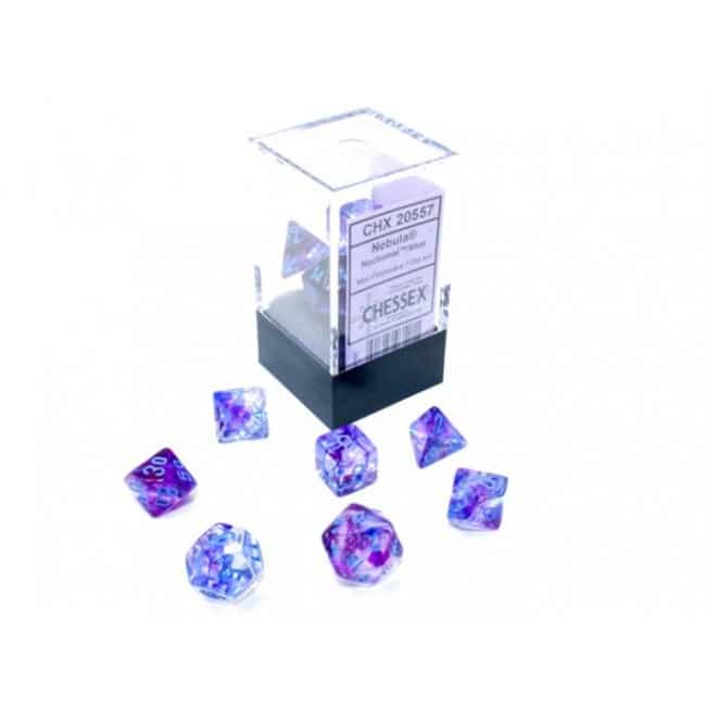 Nebula Mini-Polyhedral Nocturnal/blue Luminary Dobbelsteen Set (7 stuks)
