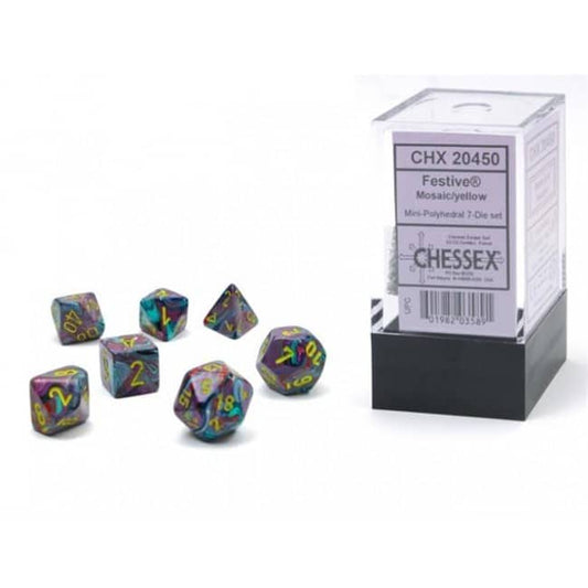 Festive Mini-Polyhedral Mosaic/yellow Dobbelsteen Set (7 stuks)