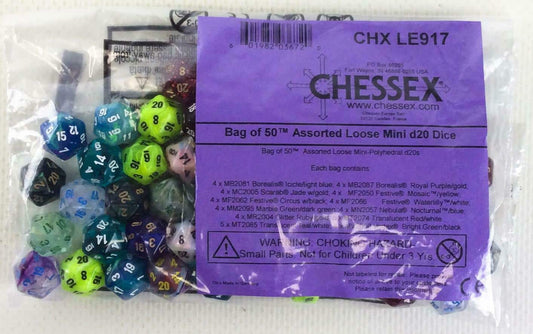 Bag of 50 - Mini-Polyhedral D20 Dobbelsteen Set Assorti (50 stuks)