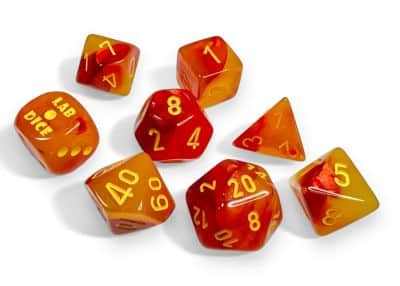 Gemini Yellow-Red/yellow Polyhedral Luminary Dobbelsteen Set (7 stuks + 1 bonus)