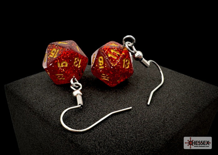 Hook Earrings Glitter Ruby Mini-Poly D20