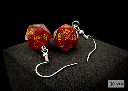 Hook Earrings Glitter Ruby Mini-Poly D20