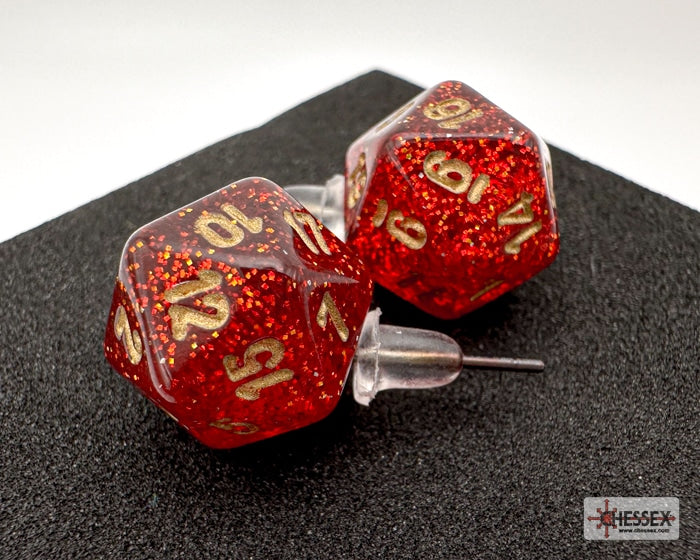 Stud Earrings Glitter Ruby Mini-Poly D20
