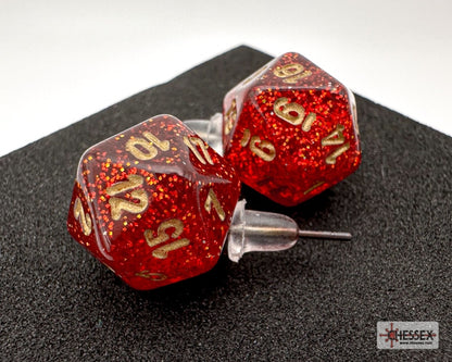 Stud Earrings Glitter Ruby Mini-Poly D20