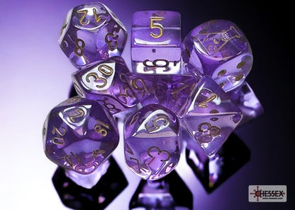 Translucent Polyhedral Lavender/gold Dobbelsteen Set (7 stuks + 1 bonus)