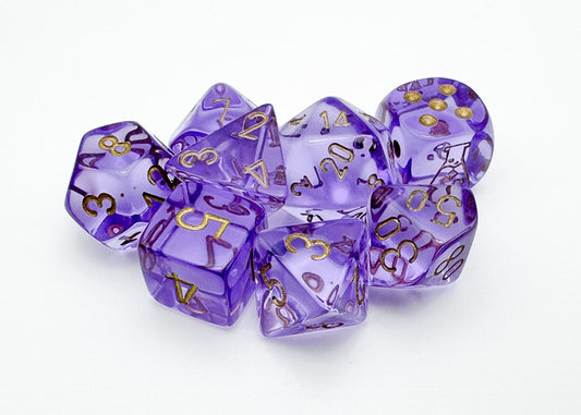 Translucent Polyhedral Lavender/gold Dobbelsteen Set (7 stuks + 1 bonus)