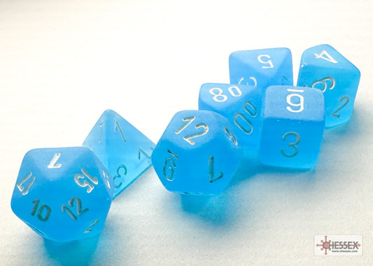 Frosted Mini-Polyhedral Caribbean Blue/white Dobbelsteen Set (7 stuks)