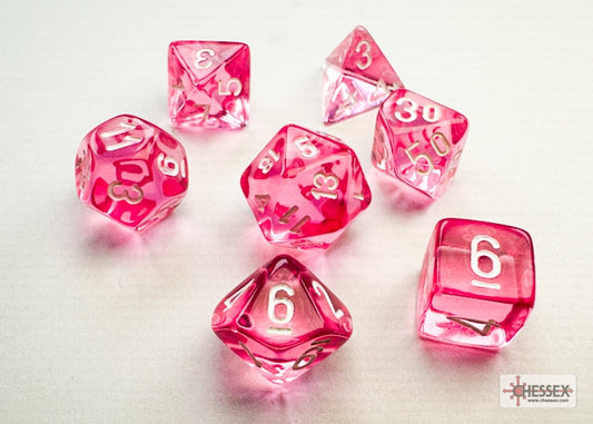 Translucent Mini-Polyhedral Pink/white Dobbelsteen Set (7 stuks)