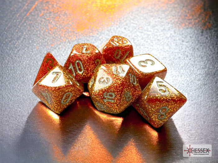 Glitter Mini-Polyhedral Gold/silver Dobbelsteen Set (7 stuks)