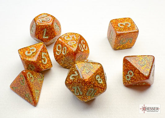 Glitter Mini-Polyhedral Gold/silver Dobbelsteen Set (7 stuks)