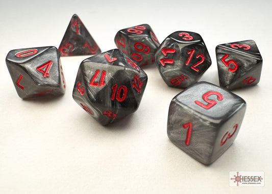 Velvet Mini-Polyhedral Black/red Dobbelsteen Set (7 stuks)