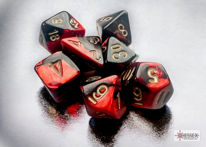 Gemini Mini-Polyhedral Black-Red/gold Dobbelsteen Set (7 stuks)